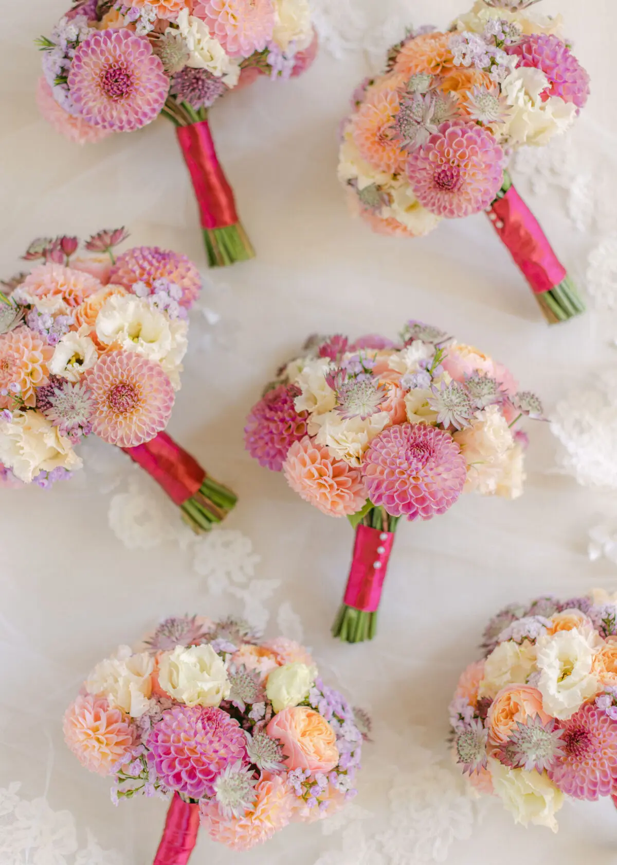 Close up image of bridesmaid bouquets in autumnal colours