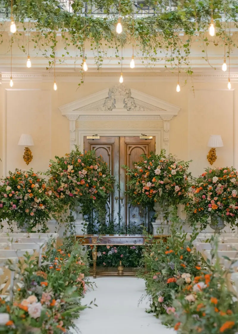 Wedding ceremony set up in the Centre Hall at Hedsor House - Autumn design - Buckinghamshire Wedding