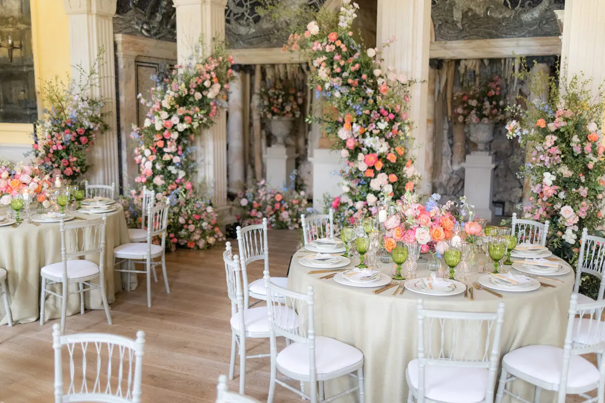 wedding table set up with green and spring colours - wedding designer