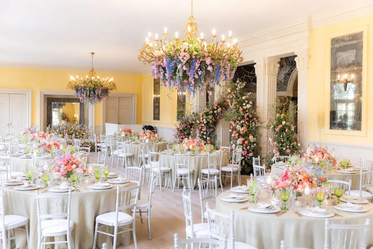 wedding table set up with green and spring colours - wedding designer
