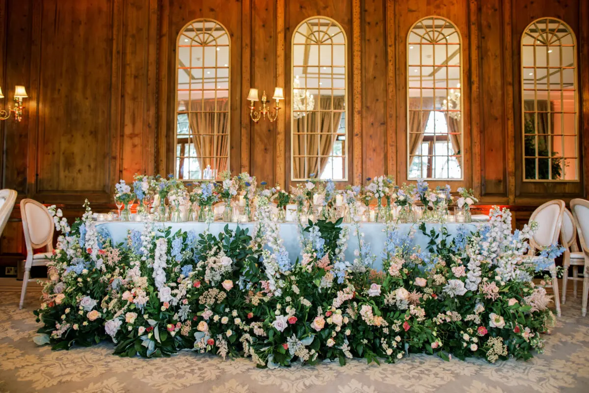 Hedsor House wedding Planner - top table surrounding in flowers