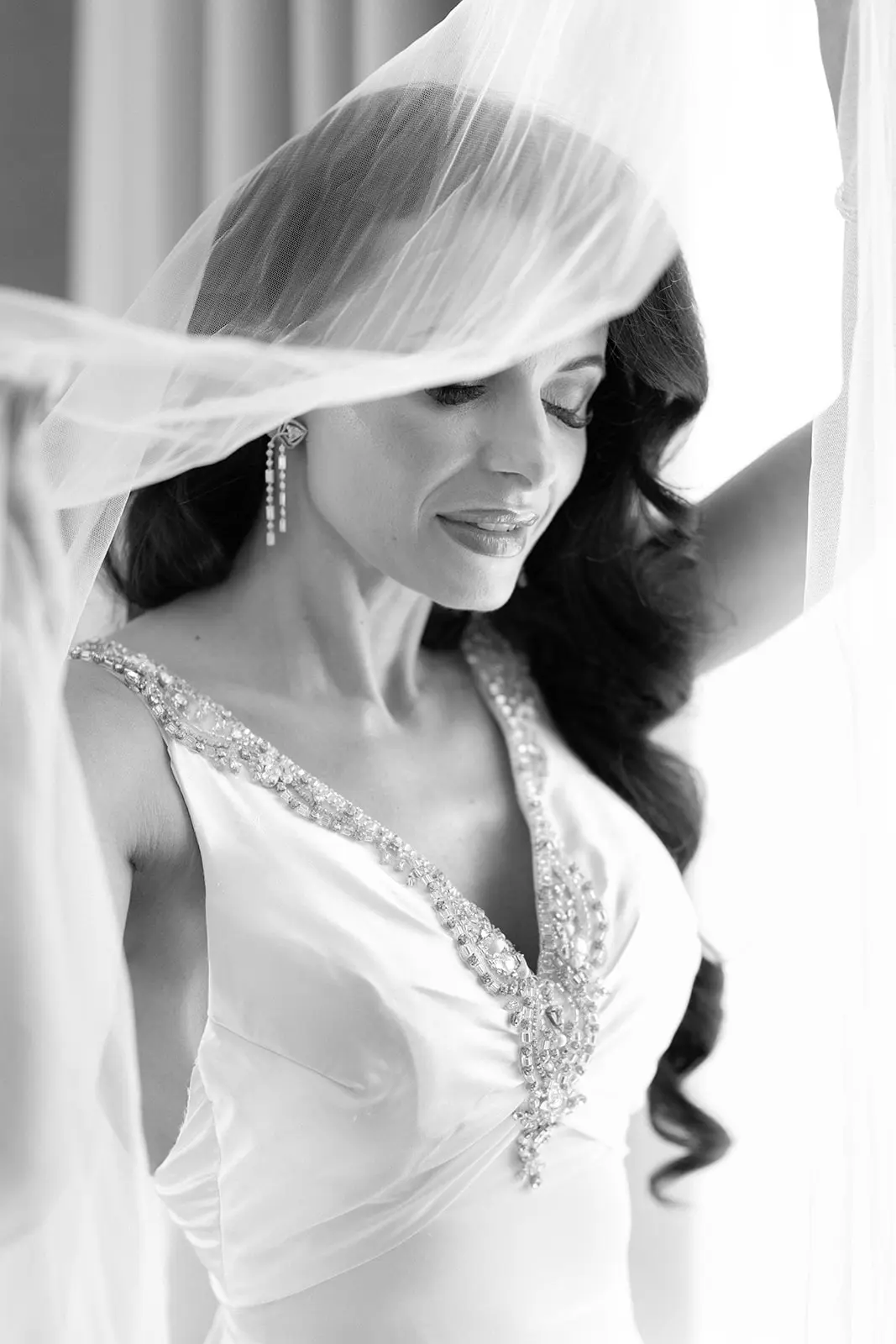 black and white image of bride - monochrome wedding