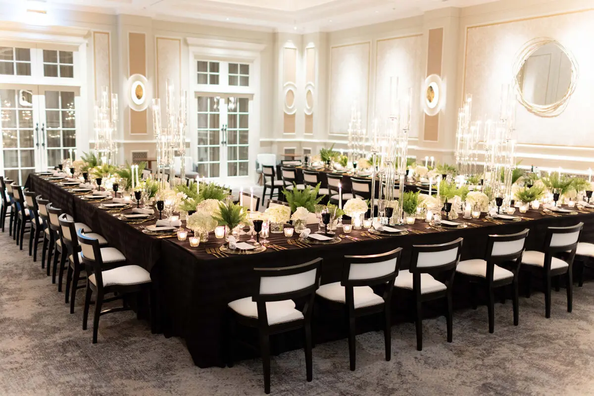 Black and white table design - monochrome wedding