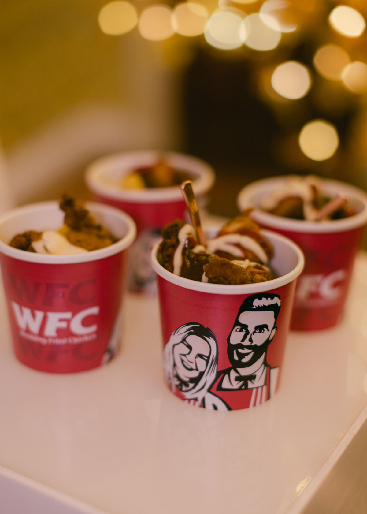 Buckets of KFC inspired evening wedding food - Buckinghamshire wedding