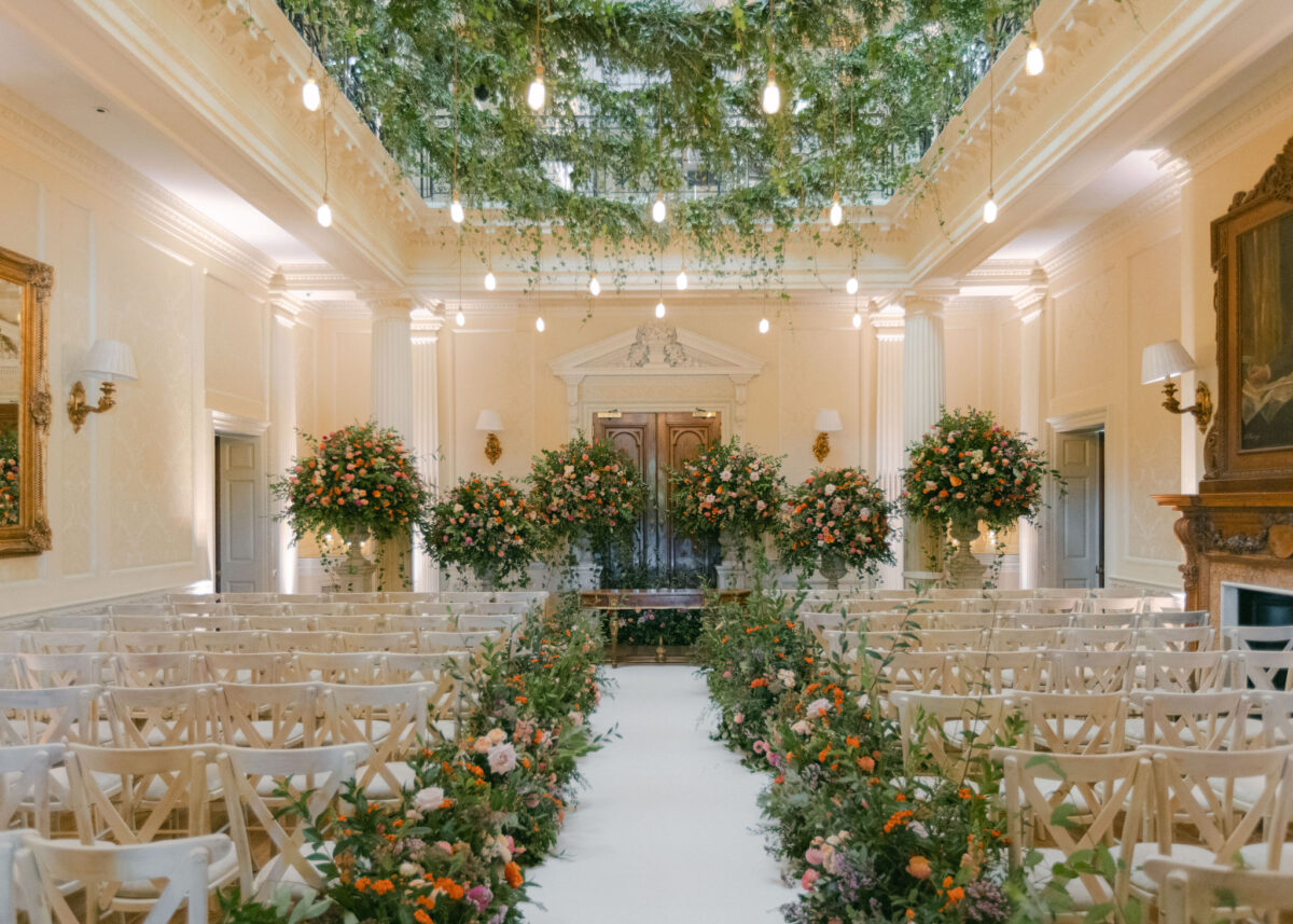 Wedding ceremony set up in the Centre Hall at Hedsor House - Autumn design - Buckinghamshire Wedding